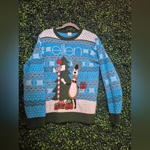 Ellen Festive Blue Sweater with Reindeer and North Pole Design
